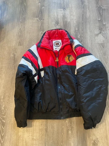 Vintage Chicago Blackhawks Puffer NHL Hockey Jacket 90s Size Large Turbo Zone Cover