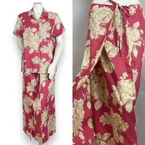 Evan-Picone Two Piece Dress Wrap Skirt Top Matching Floral Faded Red Size 10 Med - Picture 1 of 15