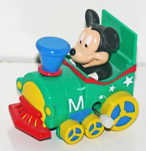 MICKEY MOUSE WIND UP TOY TRAIN 2.5" CRANK GREEN LOCOMOTIVE RED COW CATCHER SMOKE - Picture 1 of 1
