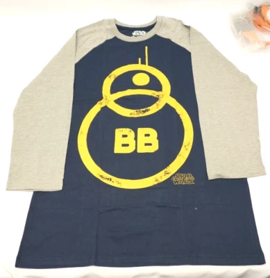 Camiseta Star Wars BB-8 Raglán Azul Marino Gráfica Mediana 3/4 Gris Jaspeado Manga NUEVA Foto 1 de 4