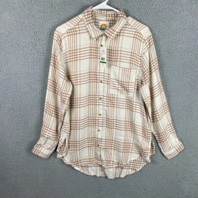 C&C CALIFORNIA Shirt Womens Large Brown Plaid Soft Flannel Button Up NWT - Image 1 of 4