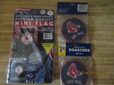 8 boston red sox team coasters 1 15x10 team heavyweignt nylon flag all new - Image 1 of 3