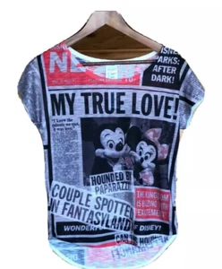 Disney Parks Newspaper Romance Series Shirt Mickey Minnie Mouse Honeymoon NWT - Picture 1 of 7