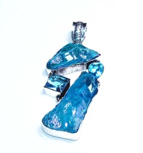 Sunshine Druzy Blue Topaz Handmade Gemstone Pendant Jewellery Size 3 Inches - Picture 1 of 4