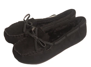 J.Mark Damen Kunstfell Wildleder Mokassin Slipper Indoor & Outdoor Schwarz Größe 10 - Bild 1 von 10