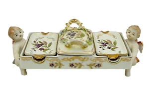 Lenwile Ardalt Porzellan Zigaretten Aschenbecher Set mit Deckel und Cherubs #6956 Japan - Bild 1 von 14