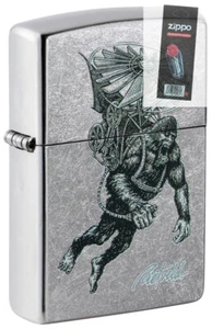 Zippo 49765 Rick Rietveld Flying Ape Design Street Chrome Lighter + FLINT PACK - Picture 1 of 1