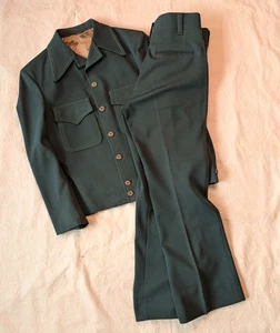 Puritan Vintage 60s 70s Men's Green Poly-Twill Leisure Americana Disco Suit SM - Picture 1 of 16