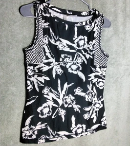 Athleta Womens Tank Top Size S Black White Floral Tropical Sleeveless Pullover - Picture 1 of 11