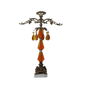 Vintage Huge Orange Crystal Brass Marble Scales Justice 20” Hollywood Showgirl - Picture 1 of 12