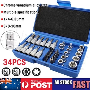 34Set Torx Star Socket & Bit Set Male Female E & T Sockets With Torx Bits + Case - Picture 1 of 12