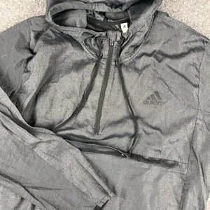 Adidas Anorak Jacket Men's 2XL Black Gray Hooded Pullover Logo 1/4 Zip Pockets - Picture 1 of 13