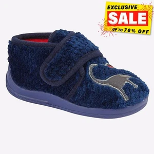Sleepers Diplodocus Infants Cosy Comfort Touch Fastening Slippers Navy - Picture 1 of 2
