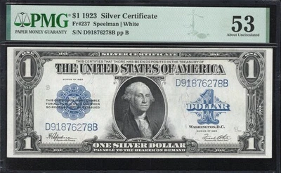 1923 $1 SILVER CERTIFICATE HORSEBLANKET LARGE SIZE NOTE PMG 53 Fr 237 - Image 1 of 2