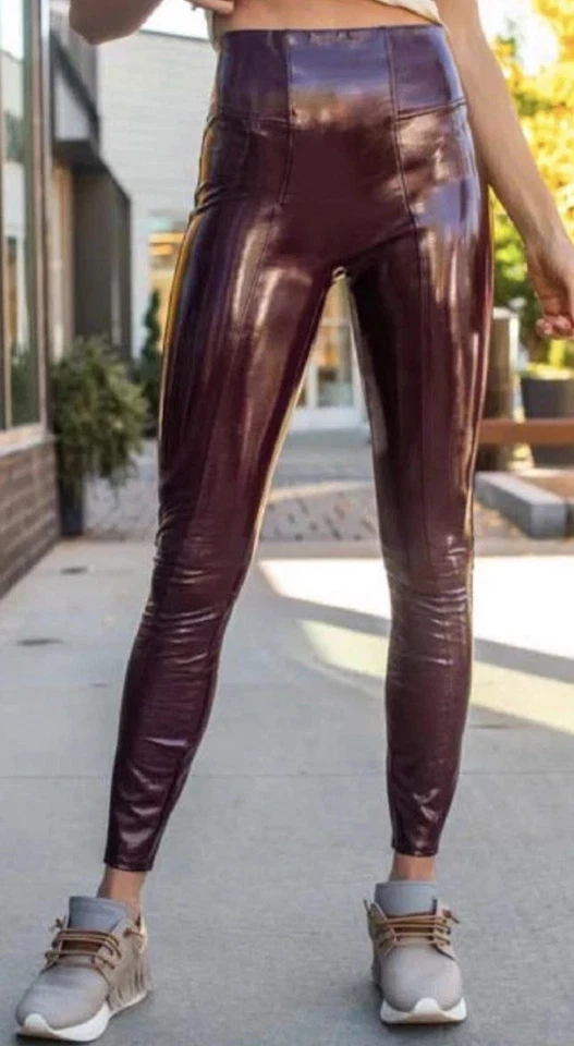 Spanx Ruby Red Faux Patent Leather Leggings 20301R Size M