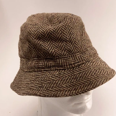 Retro reversible beige cotton and wool herringbone bucket hat - Image 1 of 4