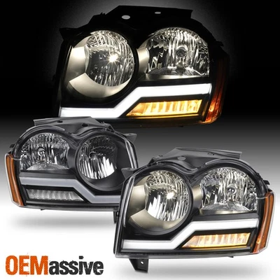 Faros negros para Jeep Grand Cherokee 2005-2007 con barra de luz LED 05 06 07 lámpara Foto 1 de 4
