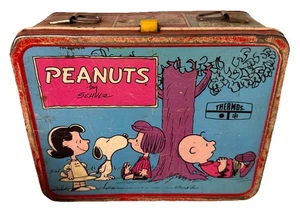 1973 Peanuts Metall Brotdose Charlie Brown Snoopy Psychiatrische Hilfe ohne Thermoskanne - Bild 1 von 7
