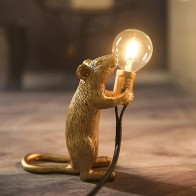 Lámpara de ratón de resina moderna luces de mesa de animales arte creativo lámparas de escritorio cabecera G... Foto 1 de 4