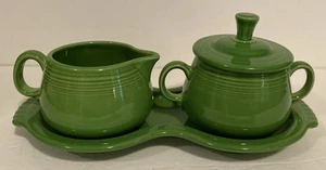 Fiestaware Creamer and Covered Sugar Set with Tray Retired Shamrock Green Fiesta - Picture 1 of 22