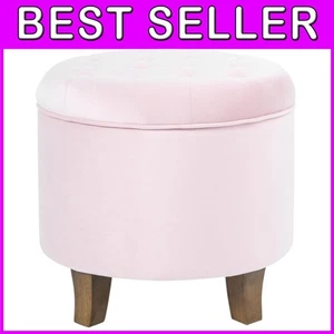 Compact Round Velvet Ottoman Foot Rest with Button Tufting - 1.3 Cu Ft Storage - Picture 1 of 11