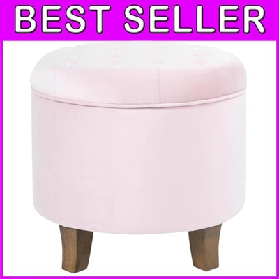 Compact Round Velvet Ottoman Foot Rest with Button Tufting - 1.3 Cu Ft Storage - Image 1 of 4