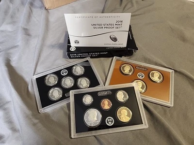 2016 S United States Mint Annual SILVER 13 Coin Proof Set Original Box and COA - Image 1 of 4