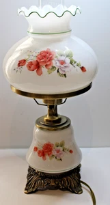 Lámpara vintage de 3 vías Hurricane, rosas rosadas coralinas, casa victoriana - Imagen 1 de 13