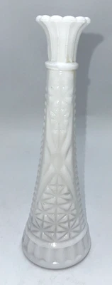 Jarrón vintage Anchor Hocking blanco vidrio leche estrellas y barras brote 9” tapa vieira Foto 1 de 4