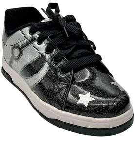 Heelys Kids Girl's Split Wheeled Heel Sneaker Black/Silver Glitter Size 7 - Picture 1 of 7