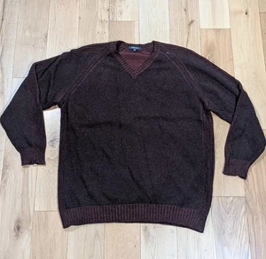 Melka Men's Burgundy Knit V-Neck  Pullover Jumper XL - New Wool & Nylon Vintage  - Picture 1 of 9