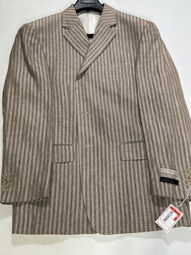 Cappotto sportivo uomo Franco Valentino marrone chiaro righe tre bottoni lino 42R NUOVO