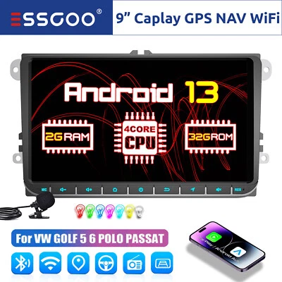9" Android 13 Carplay Autoradio GPS Navigation 2+32G Per VW GOLF 5 6 Plus Caddy - Immagine 1 di 4