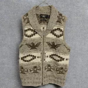 RRL Ralph Lauren Cowichan Vest Hand Knit Shawl Collar Double Zip Xs Wool #EA ACA - Picture 1 of 6
