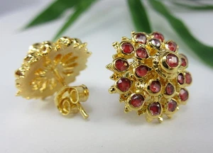 Beautiful THAI SIAM PRINCESS DESIGN RUBY COLOR CZ 22K 24K Gold GP Earrings GT14 - Picture 1 of 6