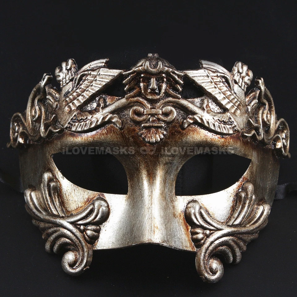 Venetian Roman Warrior Masquerade Party Face Mask for Men - Black Silver Gold - Image 1 of 1