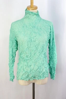 ISSEY MIYAKE PERMANENTE Green Crinkle Pleats High Neck Long Sleeve Top 084 8945 - Image 1 of 4