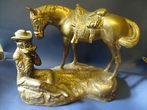 Vintage Heavy 7kg Detailed Brass Cowboy & Horse - HarmonicaÂ 