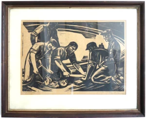 Ferdy Horrmeyer Holzschnitt Asphaltarbeiter 1937 sign. Industrie Expressionismus - Bild 1 von 9