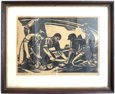 Ferdy Horrmeyer Holzschnitt Asphaltarbeiter 1937 sign. Industrie Expressionismus - Bild 1 von 4