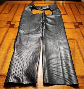 RIVER ROAD MOTORCYCLE RIDING LINED PERFORATED BLACK LEATHER CHAPS SMALL NWOT - Bild 1 von 12