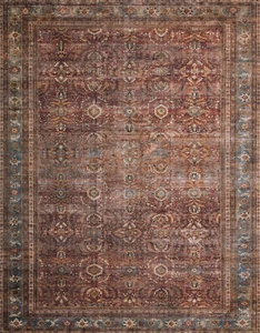 Layla Collection, LAY-01, Brick/Blue, 5'-0" X 7'-6", .13" Thick, Area Rug, Soft, - Picture 1 of 12