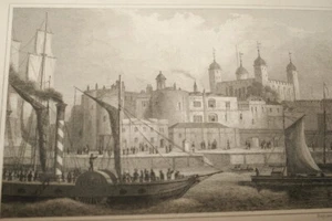TOWER OF LONDON THAMES BOATS ANTIQUE PRINT LONDRES GRAVURES 1831 SHEPHERD R3388 - Foto 1 di 2