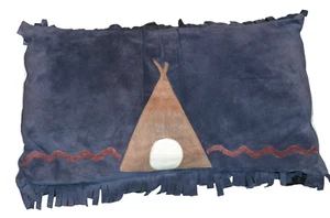 Southwestern Tipi Überwurf KISSEN WILDLEDER FRANSEN marineblau Vintage 11" x 13" - Bild 1 von 8