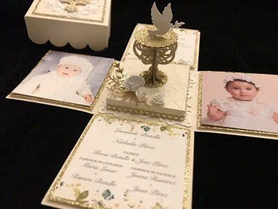 BAPTISM, FIRST COMMUNION, BABY SHOWER,BIRTHDAY, EXPLODING BOX INVITATIONS - Image 1 of 4