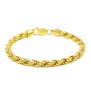 925 Sterling Silver 1.5mm - 5.5mm Solid Rope Diamond Cut Gold Plated Bracelet - Picture 1 of 29