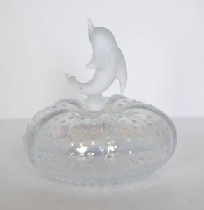 Glass Sea Urchin Perfume Bottle with Dolphin Stopper Iridescent Frosted - Picture 1 of 10