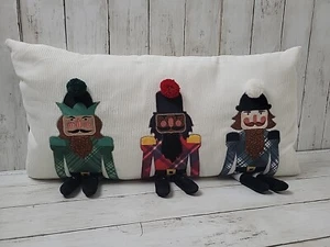 Christmas Nutcracker Throw Pillow 12" X 24" By St Nicholas Square White Corduroy - Picture 1 of 6
