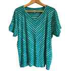 Chico's short sleeve linen top aqua white striped lightweight. Size 2 US Large
