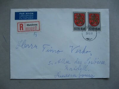 FINLAND, R-cover to Luxembourg 1977, pair coat of arms lion - Image 1 of 2